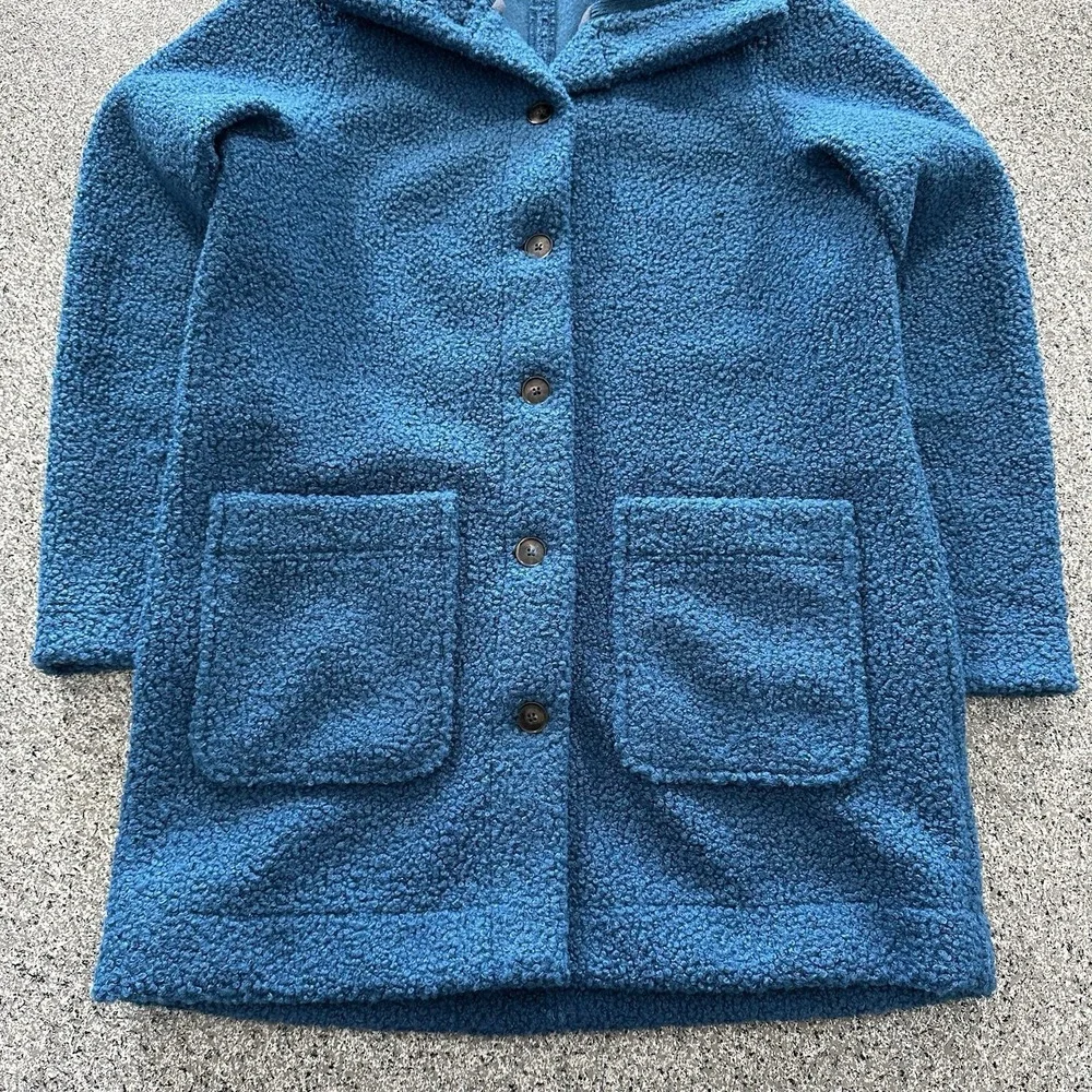 Lands End Jacket Womens M Medium Sherpa Big Collar Blue Button Up Teddy - Picture 2 of 8